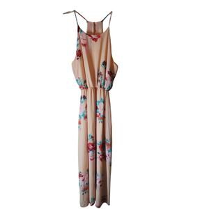 Everly Pink Peach Floral Maxi Sleeveless Dress, Medium